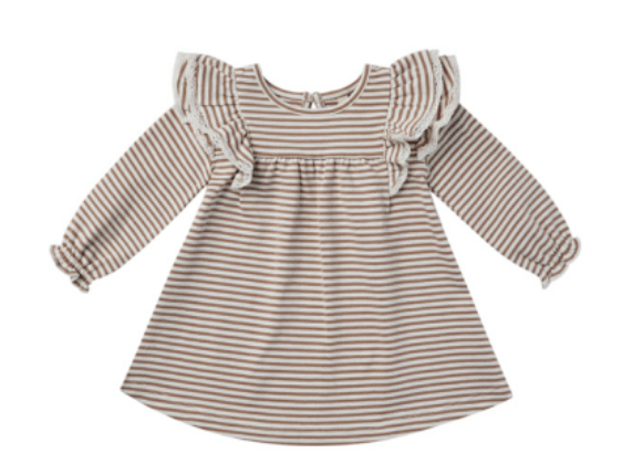 Cocoa Stripe LS Flutter Dress & Bloomer Set