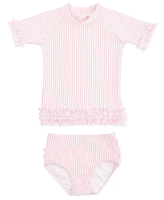 Pink Seersucker Rash Guard Bikini
