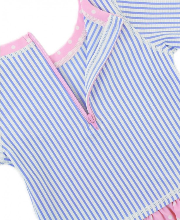 Periwinkle Blue Seersucker Long Sleeve Rash Guard Bikini